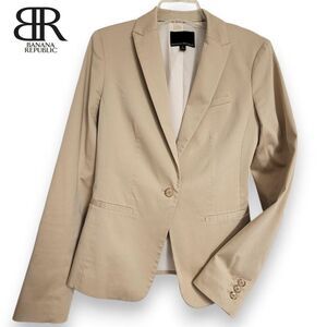 Banana Republic Tan Sateen Blazer Cotton Beige Single Button Short Jacket Sz 2T